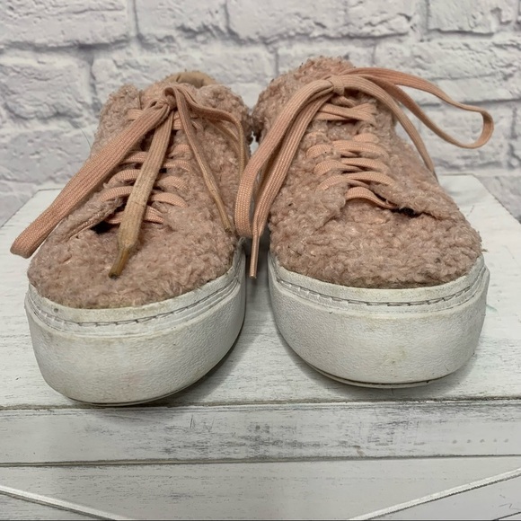 Zara Pink Faux Sherpa Lace Up Platform Fashion Sneakers - Picture 9 of 16